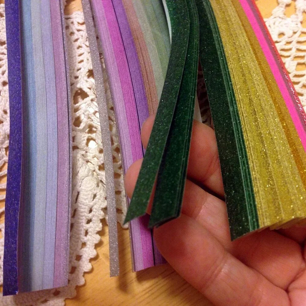 origami / quilling paper strips bundle, glitter colors